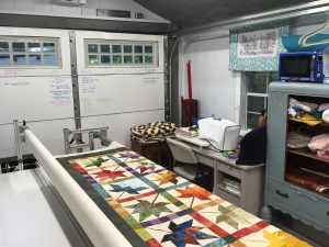 Sewing area and framed quilt